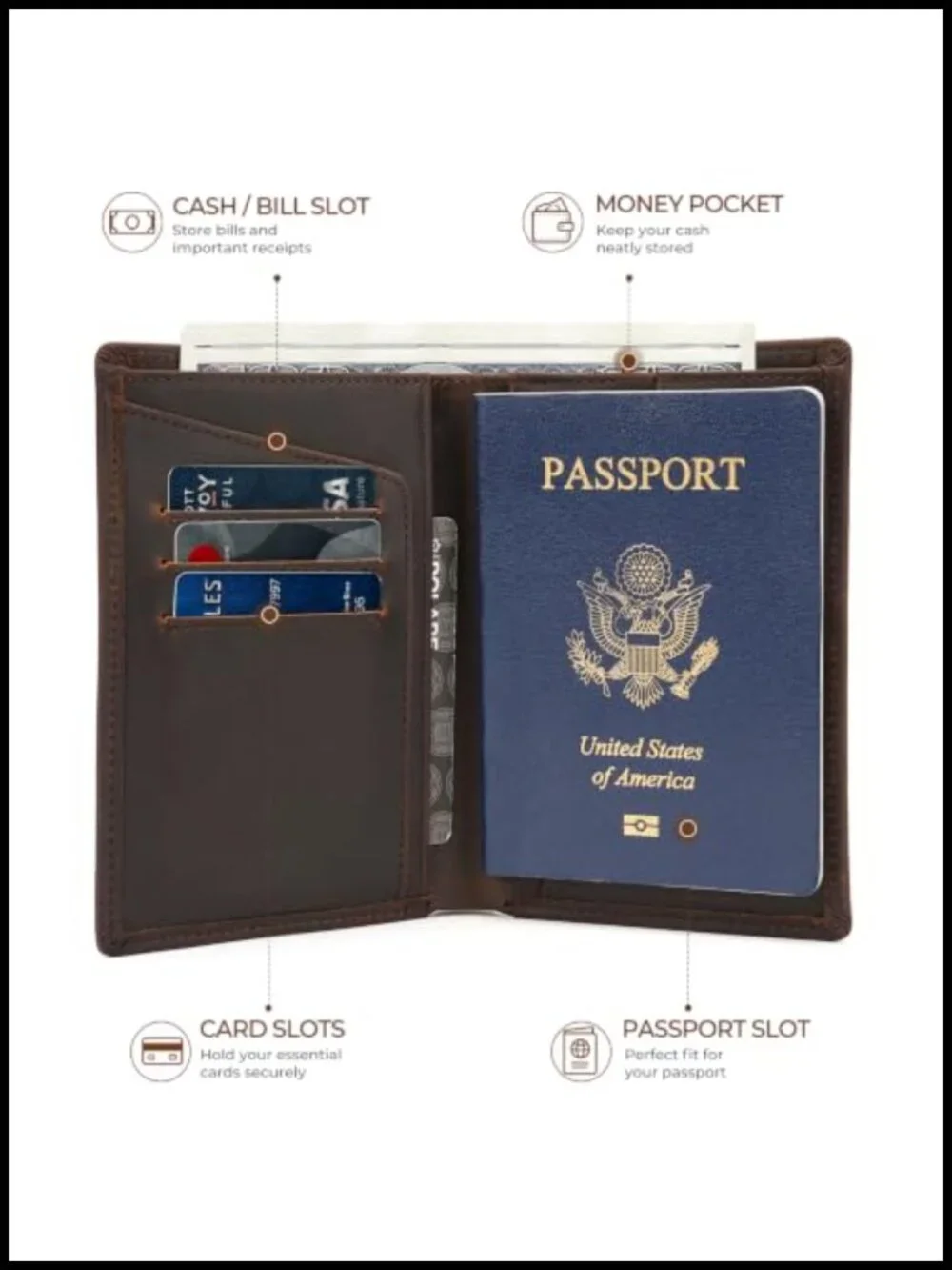 RFID Blocking Leather Passport Holder Travel Wallet Bifold Slim